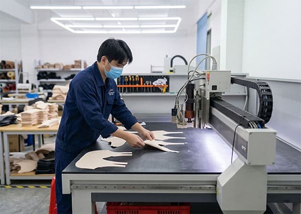 Automated cutting equipment preparing fabric panels for functional intimate apparel production