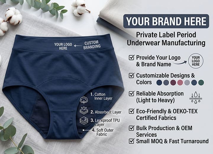 High-waist heavy flow period briefs blank style for private label branding