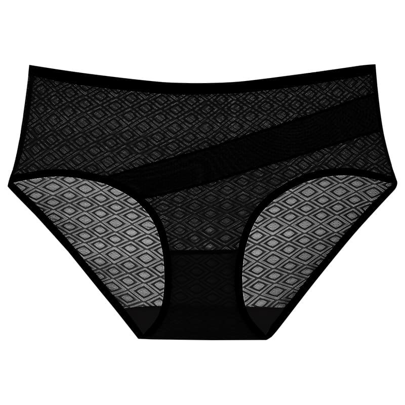 Rhombic Plaid Mesh Contrasting Color Briefs black colour view