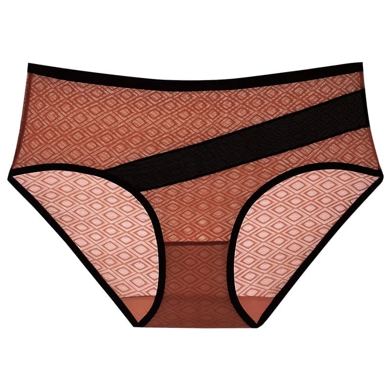 Rhombic Plaid Mesh Contrasting Color Briefs caramel colour view.jpg