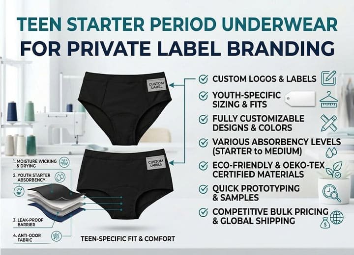 Teen starter period underwear blank style for private label branding